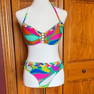 Trina Turk Colorful Halter Bikini Set / Top 8 and Bottoms 6, both NWT